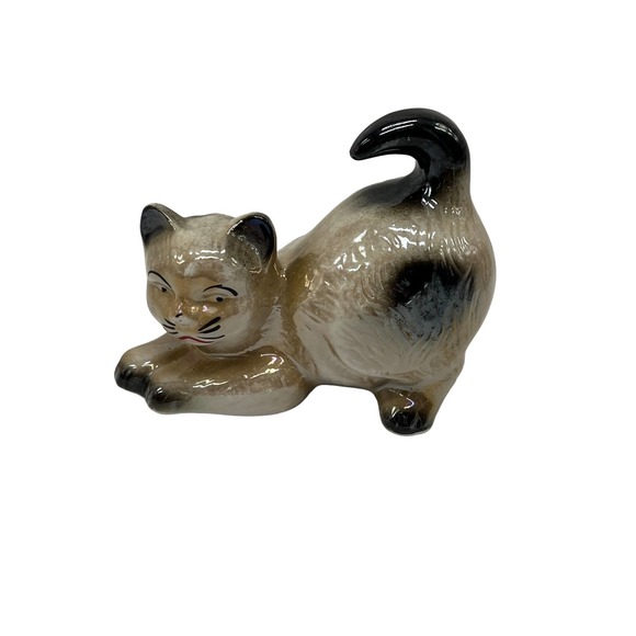 Ceramic Cat Kitten Stretching High Gloss and Weird Eyes - Picture 1 of 5